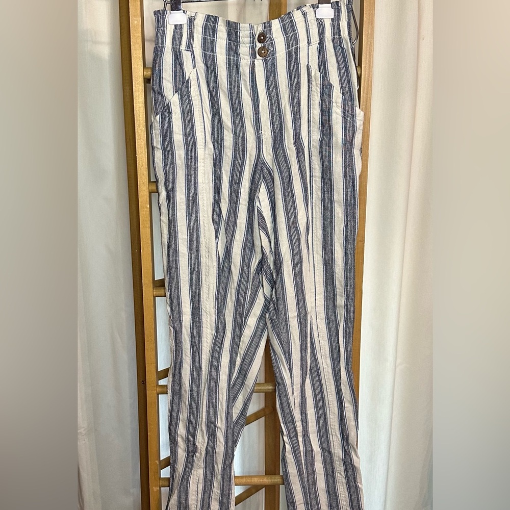 SO Goods for Life Linen High Rise Tapered Pull On Elastic Waist Striped Pants